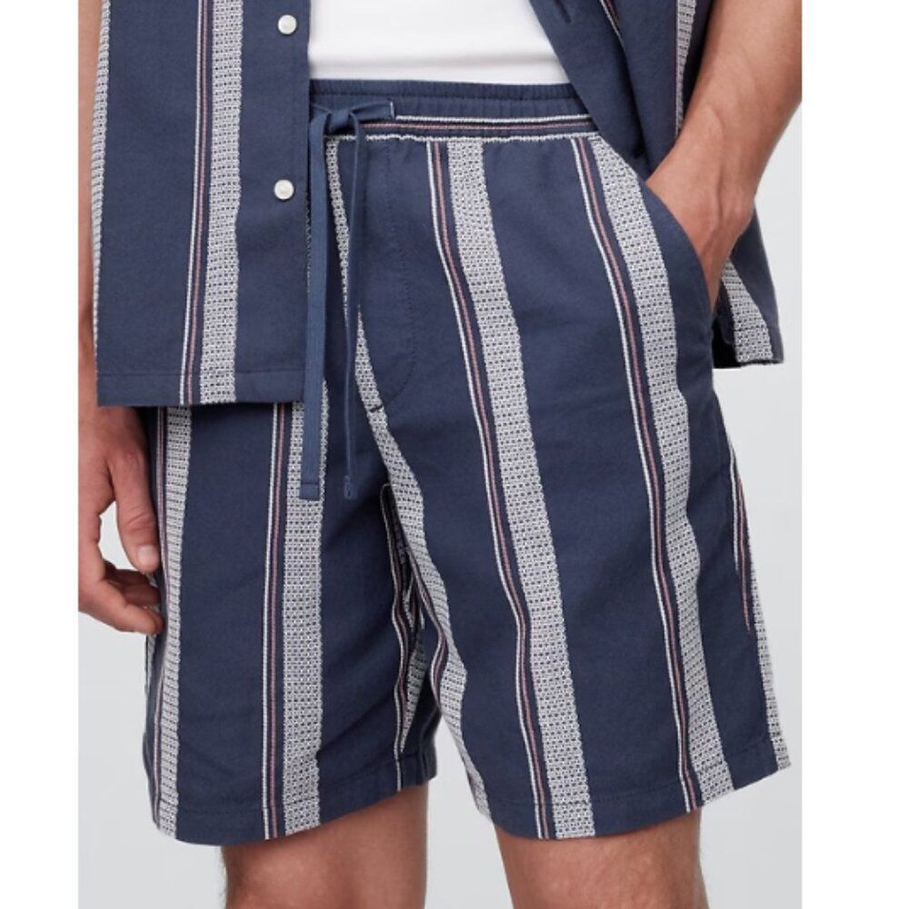 Gap Men's 7" Striped Shorts Gauze Easy Crinkled 100% Cotton Beach Blue Large
